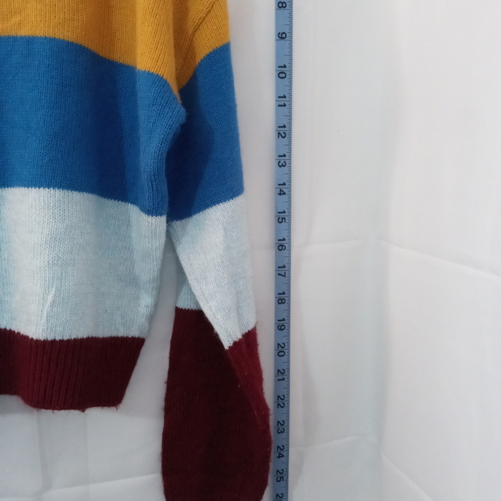 H&M Divided Colorblock Striped Crewneck Sweater Pink Yellow Blue Maroon  Small - Picture 5 of 7